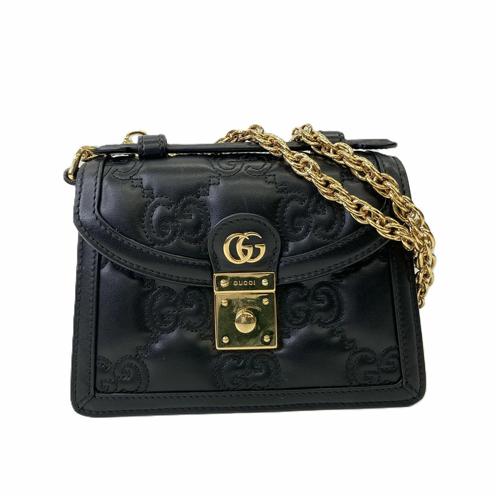 GUCCI GG Matelasse Shoulder Bag Leather Black